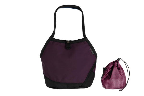A Swift in Aubergine Ballistic with Acai (dark purple with white grid) 200 Halcyon interior and Yarn Stuff Sack.